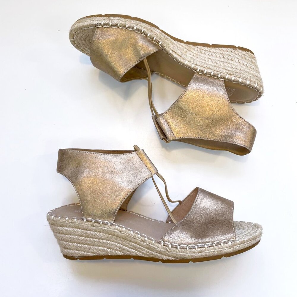 Eileen Fisher Metallic Gold Espadrille Wedge Sandals